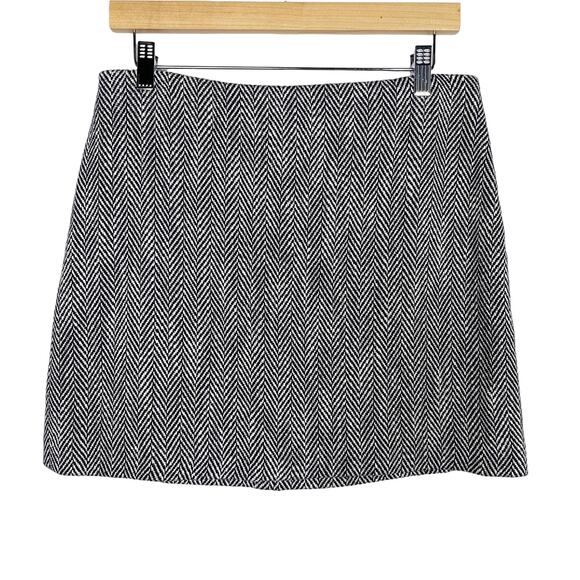 Theory Size 8 Navy Blue White Kerash Chevron Tweed Mini Skirt Linen Cotton Wool - Picture 1 of 7